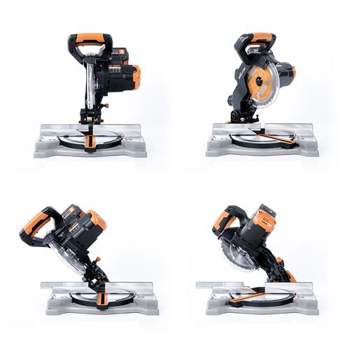 Pokosová AKU stolová píla EVOLUTION R185CMS-Li s 3x 2Ah batériami a 2-portovou nabíjačkou ZADARMO